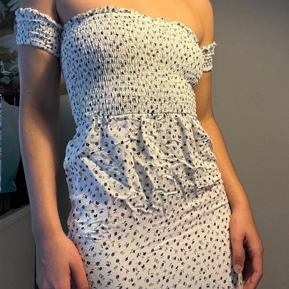 White and blue floral dress